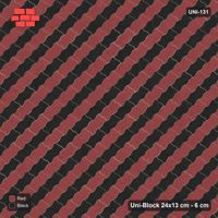 Interlock (Pasco) 24x13 cm · UNI-131 · Alternating counter-diagonal columns, 1 wide, 45-degree lay, kerb frame (Red & Black)