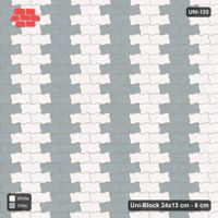 Interlock (Pasco) 24x13 cm · UNI-133 · Alternating vertical columns, 3 wide, straight lay, kerb frame (Salt & Pepper)