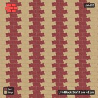 Interlock (Pasco) 24x13 cm · UNI-137 · Alternating vertical columns, 3 wide, straight lay, kerb frame (Terracotta)
