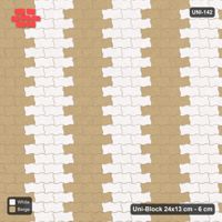 Interlock (Pasco) 24x13 cm · UNI-142 · Alternating vertical columns, 4 wide, straight lay, kerb frame (Ivory & Sand)