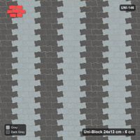 Interlock (Pasco) 24x13 cm · UNI-146 · Alternating vertical columns, 4 wide, straight lay, kerb frame (Charcoal Edge)