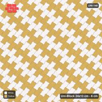 Interlock (Pasco) 24x13 cm · UNI-148 · Alternating counter-diagonal columns, 2 wide, 45-degree lay (Ivory & Ochre)