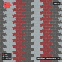 Interlock (Pasco) 24x13 cm · UNI-149 · Alternating vertical columns, 3 wide, straight lay, kerb frame (Urban Brick)