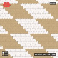 Interlock (Pasco) 24x13 cm · UNI-156 · Checkerboard of 4x6 piece blocks, straight lay, kerb frame (Ivory & Sand)