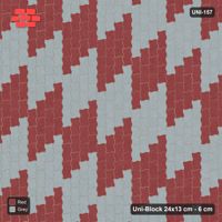 Interlock (Pasco) 24x13 cm · UNI-157 · Checkerboard of 3x4 piece blocks, quarter-turn lay (Brick & Ash)