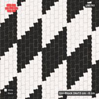 Interlock (Pasco) 24x13 cm · UNI-162 · Checkerboard of 4x6 piece blocks, quarter-turn lay, kerb frame (Contrast)