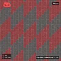 Interlock (Pasco) 24x13 cm · UNI-165 · Checkerboard of 3x5 piece blocks, quarter-turn lay, kerb frame (Rust & Charcoal)