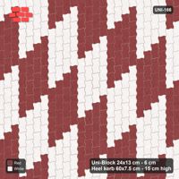 Interlock (Pasco) 24x13 cm · UNI-166 · Checkerboard of 4x4 piece blocks, quarter-turn lay, kerb frame (Burgundy & Ivory)
