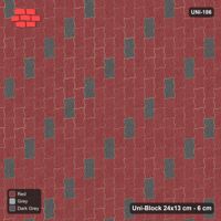 Interlock (Pasco) 24x13 cm · UNI-186 · Scattered accent pieces, one in every 4x2, quarter-turn lay, kerb frame (Urban Brick)