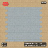 Interlock (Pasco) 24x13 cm · UNI-229 · Accent border courses, straight lay, kerb frame (Warm Grey)