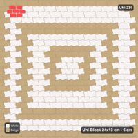 Interlock (Pasco) 24x13 cm · UNI-231 · Concentric square rings, straight lay, kerb frame (Ivory & Sand)