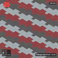 Interlock (Pasco) 32x15 cm · VSH-036 · Stacked chevron columns, stepped diagonal stripes, kerb