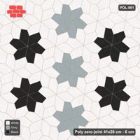 Interlock (Pasco) 41x28 cm · POL-061 · Random Lay Star Rosettes, Tuxedo, 6-petal rosettes on root-3 grid (129 cm), kerb frame