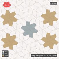 Interlock (Pasco) 41x28 cm · POL-064 · Random Lay Star Rosettes, Coastal, 6-petal rosettes on root-3 grid (129 cm), kerb frame
