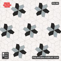 Interlock (Pasco) 41x28 cm · POL-068 · Random Lay Star Rosettes, Tuxedo, 6-petal rosettes on every 2nd star (149 cm)
