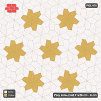 Interlock (Pasco) 41x28 cm · POL-070 · Random Lay Star Rosettes, Ivory & Ochre, 6-petal rosettes on every 2nd star (149 cm)