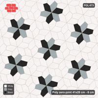 Interlock (Pasco) 41x28 cm · POL-073 · Random Lay Star Rosettes, Tuxedo, 6-petal rosettes on every 2nd star (149 cm), kerb frame