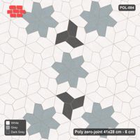 Interlock (Pasco) 41x28 cm · POL-084 · Random Lay Star Rosettes, Monochrome, 6-petal rosettes on every 2nd star (149 cm) with Y accents, kerb frame